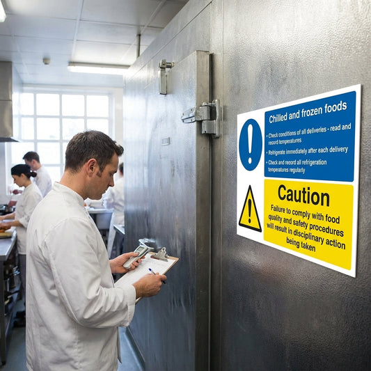 Chilled and Frozen Foods Safety Sign – 1mm Rigid Plastic & Vinyl – Indoor/Outdoor Use