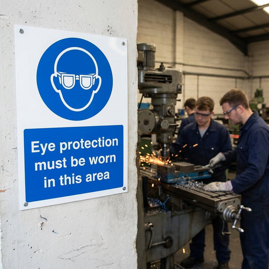 Eye Protection Safety Sign – A4 – 1mm Rigid Plastic – Indoor/Outdoor