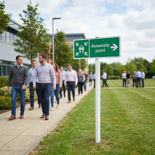 Assembly Point Right Verge Sign – 450mm x 150mm – 2mm Aluminium – Outdoor Use