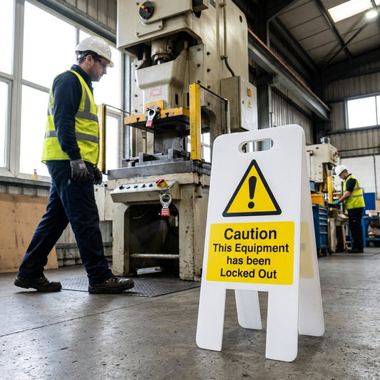 Caution Equipment Locked Out Sign – 300mm x 600mm – Fluted Polypropylene – Indoor/Outdoor Use