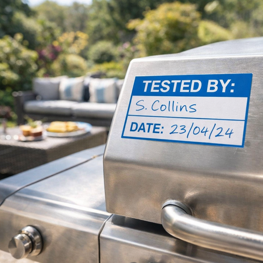 Tested By Quality Control Labels (Roll of 100) – 50mm x 20mm – Self Adhesive Vinyl – Indoor/Outdoor Use