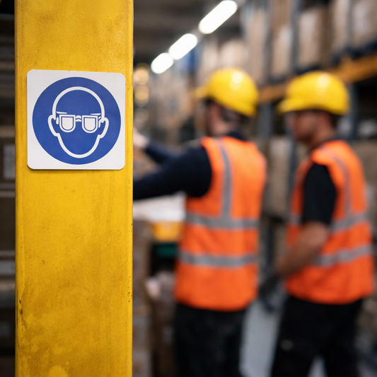 Safety Goggles Symbol Labels – 50mm x 50mm – Self Adhesive Vinyl – Indoor Use
