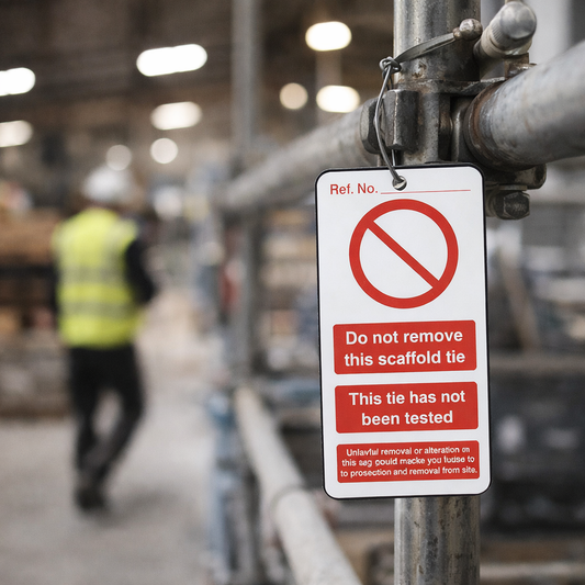Safety Scaffold Tie Tags – 80mm x 150mm – Double Sided PVC – Industrial Use