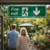 Fire Exit Down Sign – 450mm x 150mm – Clear Acrylic – Indoor/Outdoor Use