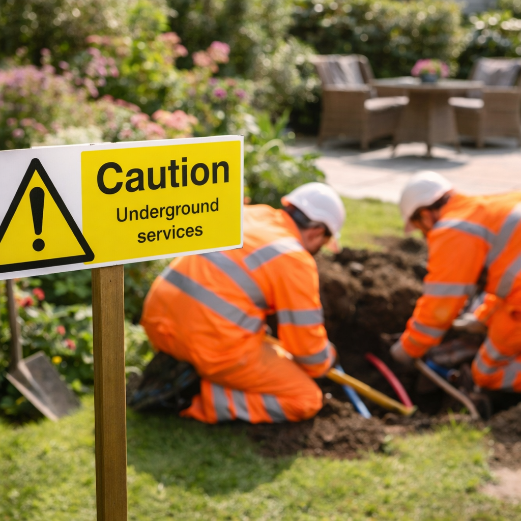 Caution Underground Services Safety Signs – 1mm Rigid Plastic – Indoor & Outdoor Use