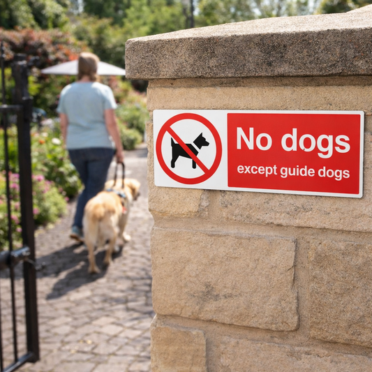 No Dogs Except Guide Dogs Sign – 1mm Rigid Plastic – Indoor/Outdoor Use