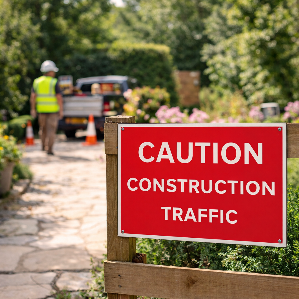 Caution Construction Traffic Sign – 1mm Rigid Plastic & Aluminium – Indoor/Outdoor Use