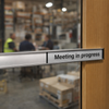 Meeting In Progress Door Slider Sign – 300mm x 40mm – Anodised Aluminium – Office Privacy