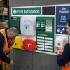 First Aid Station with Sanitising Dispenser – 1200mm x 680mm – Rigid Plastic – Industrial Use