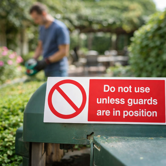 Do Not Use Unless Guards Are in Position Safety Sign – 1mm Rigid Plastic – Indoor/Outdoor Use