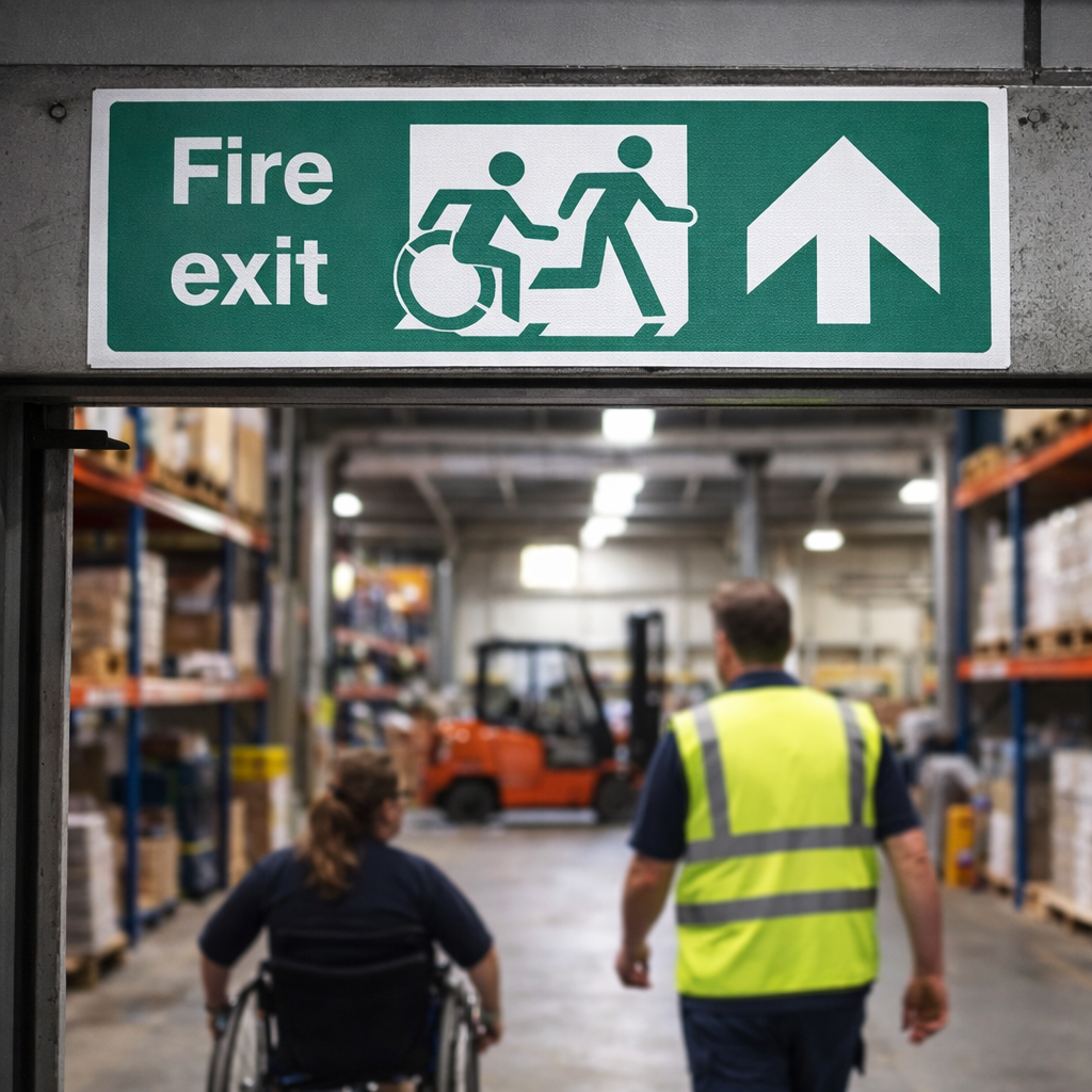 Disabled Fire Exit Arrow Up Signs – Inclusive Design – Safety