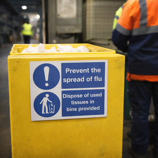 Safety Sign – Prevent the Spread of Flu – 200mm x 150mm – Self Adhesive Vinyl – Indoor Use
