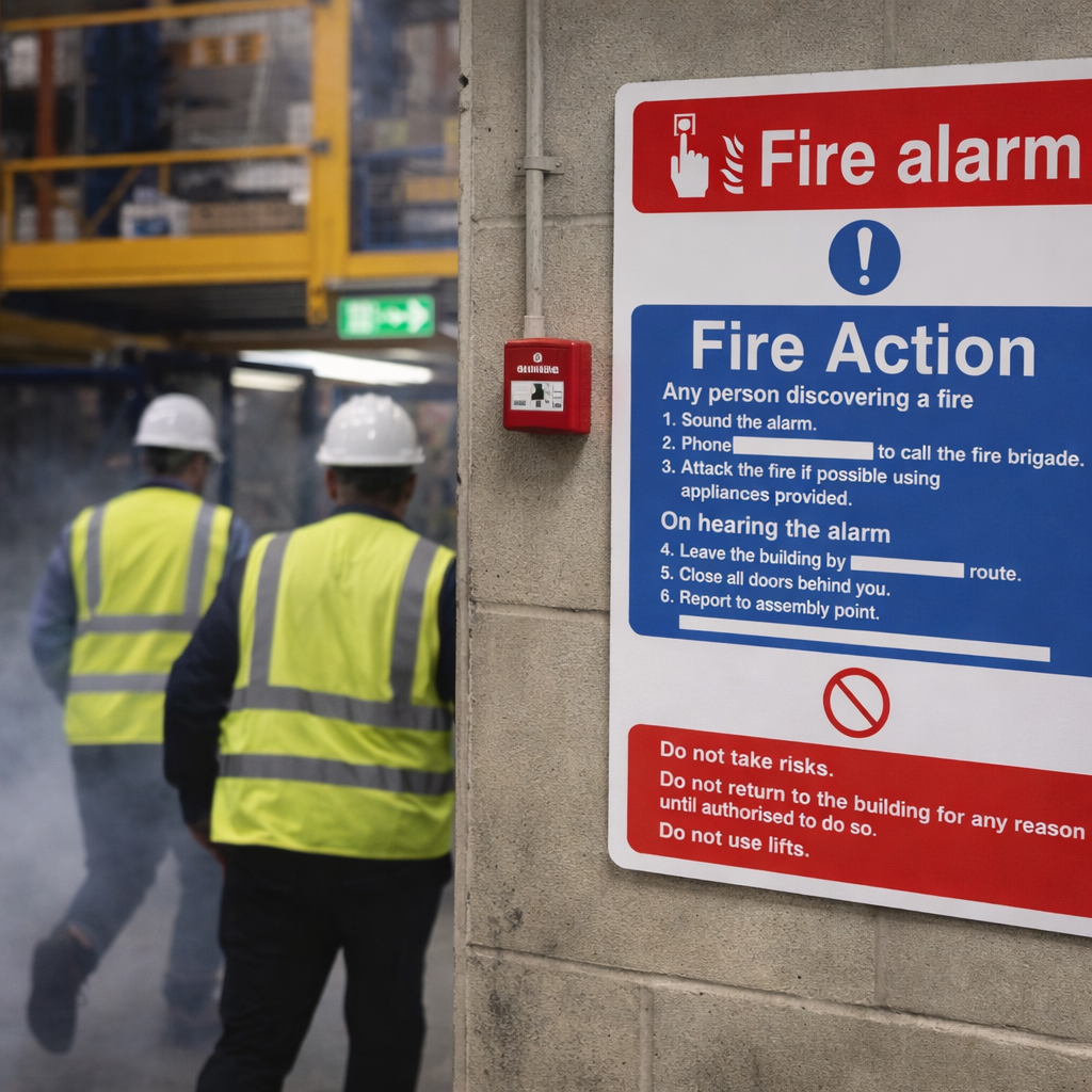 Fire Action Notice Sign – Alarm Call Point & Do Not Use Lifts – Indoor Use