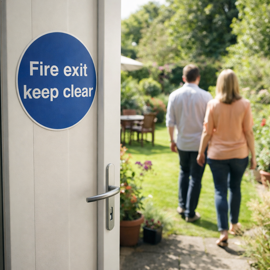 Fire Exit Keep Clear Sign – 1mm Rigid Plastic – Indoor/Outdoor Use