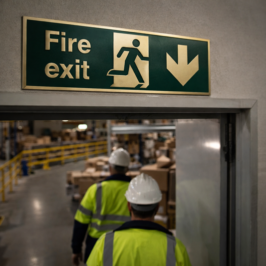 Fire Exit Sign – 300mm x 100mm – Polished Brass – Commercial Use