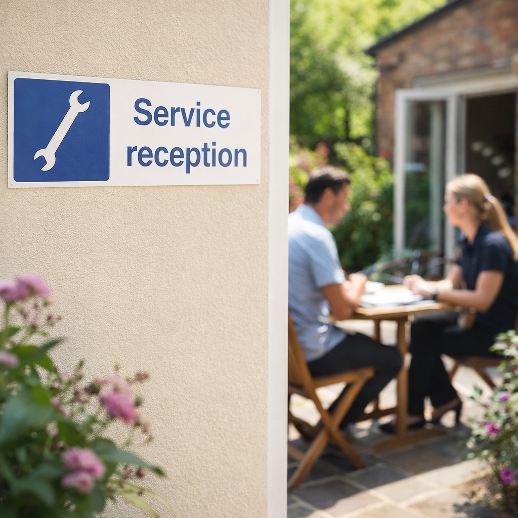 Service Reception Signs – 300mm x 100mm – Rigid Plastic – Indoor & Outdoor