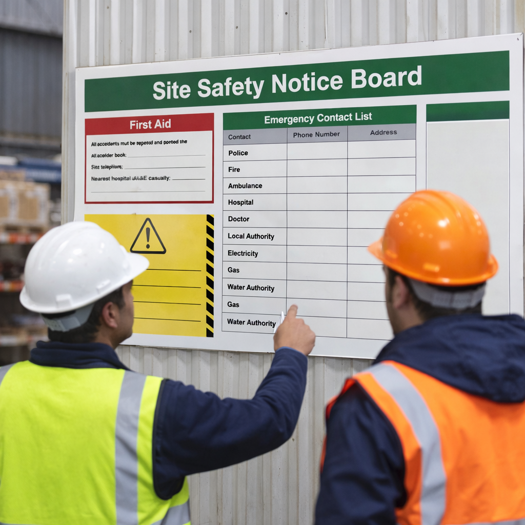 Site Safety Notice Board – 1800mm x 1000mm – Rigid Plastic – Industrial Use