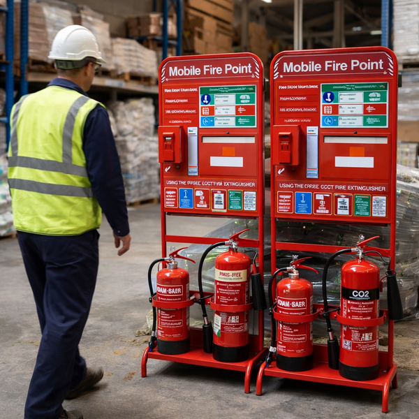 Flat-Packed Construction Fire Point Stands – PFAS-Free Foam Extinguisher – Safe & Sustainable
