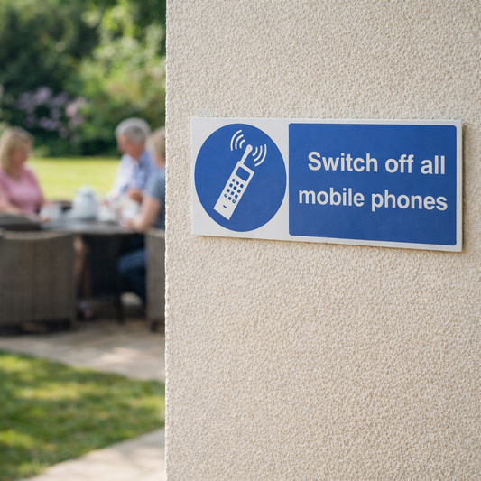 Switch off All Mobile Phones Safety Signs – 1mm Rigid Plastic or Self-Adhesive Vinyl – Indoor/Outdoor Use