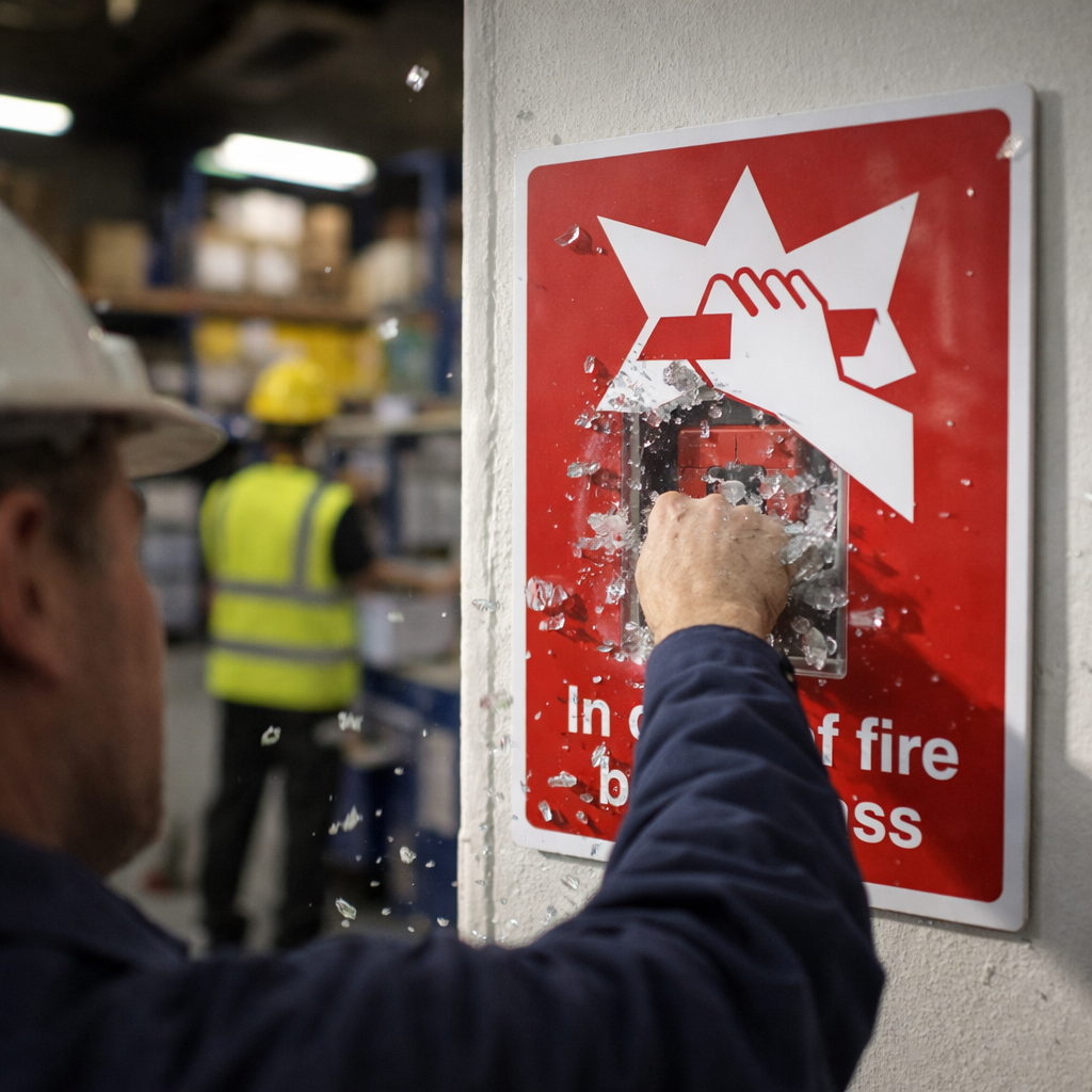 Fire Safety Sign – Red – Break Glass Instruction – Indoor Use