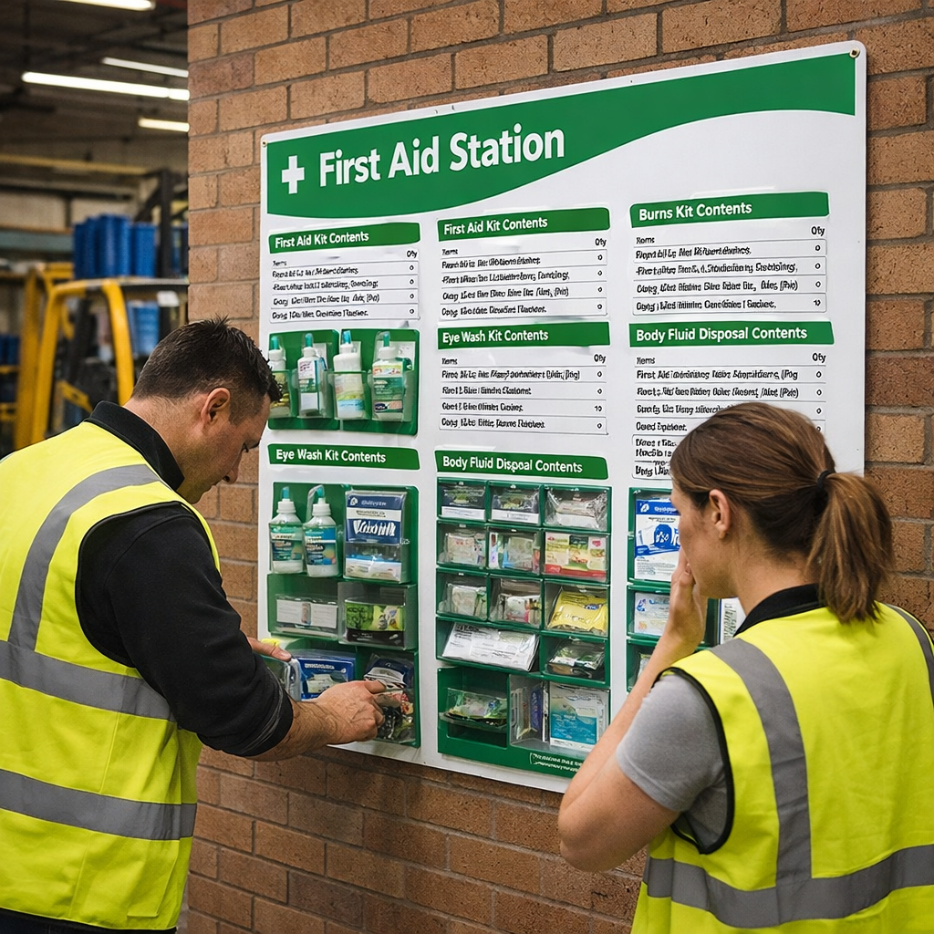 Branded First Aid Station – 1200mm x 680mm – Rigid Correx Plastic – Workplace Safety