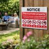 Private Property Notice Sign – 1mm Rigid Plastic & Self-Adhesive Vinyl – Indoor/Outdoor Use
