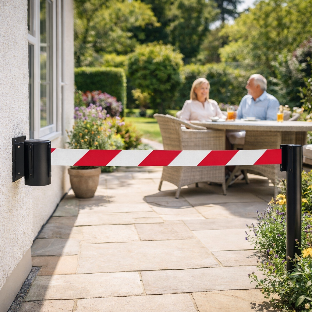 Wall Mounted Retractable Webbing Barrier – 3m – Indoor/Outdoor