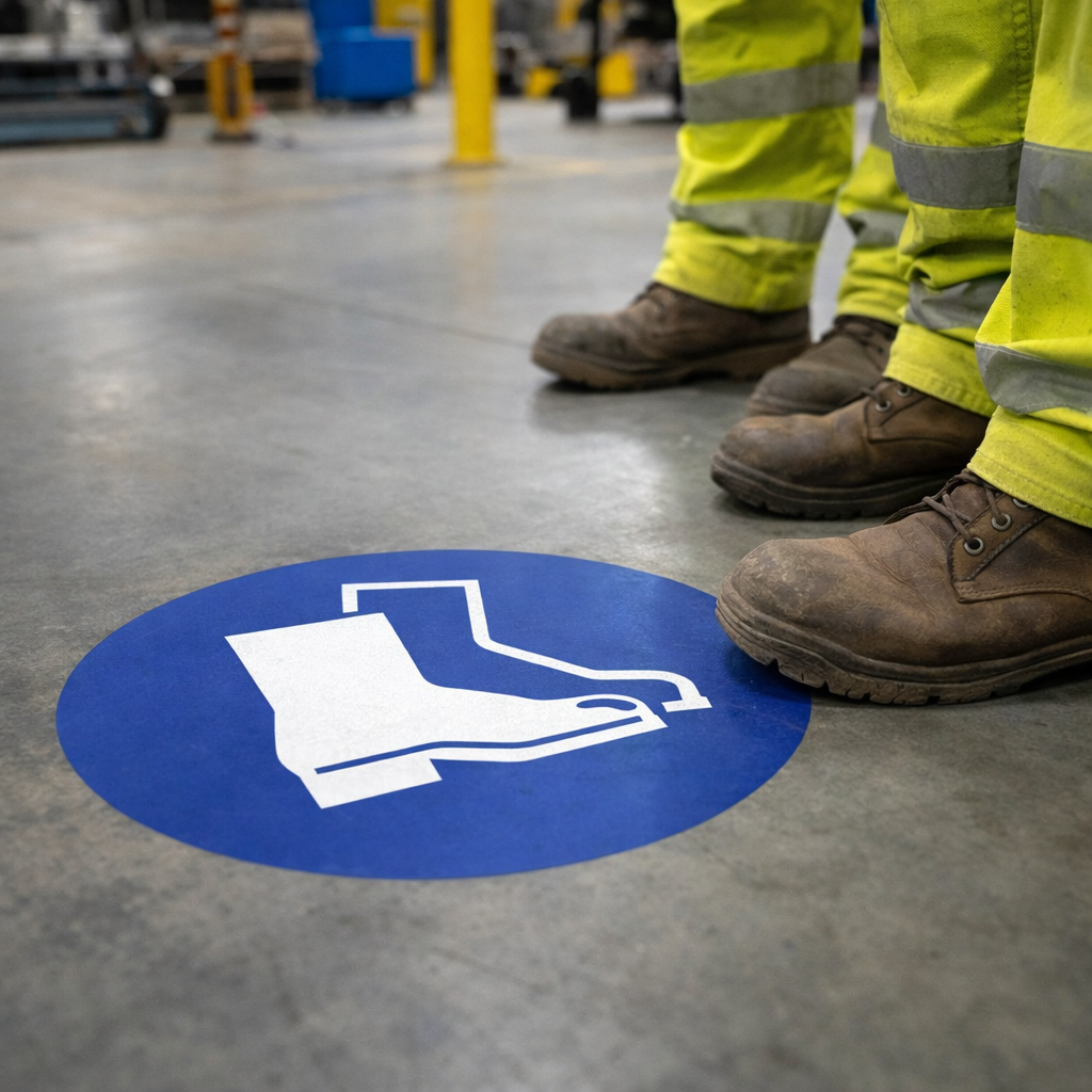 Safety Boots Symbol Floor Graphic – 400mm Diameter – Polycarbonate – Industrial Use
