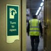Turn Right To Open Door Plate Sign – 75mm x 300mm – Photoluminescent Rigid Plastic – Safety Compliance