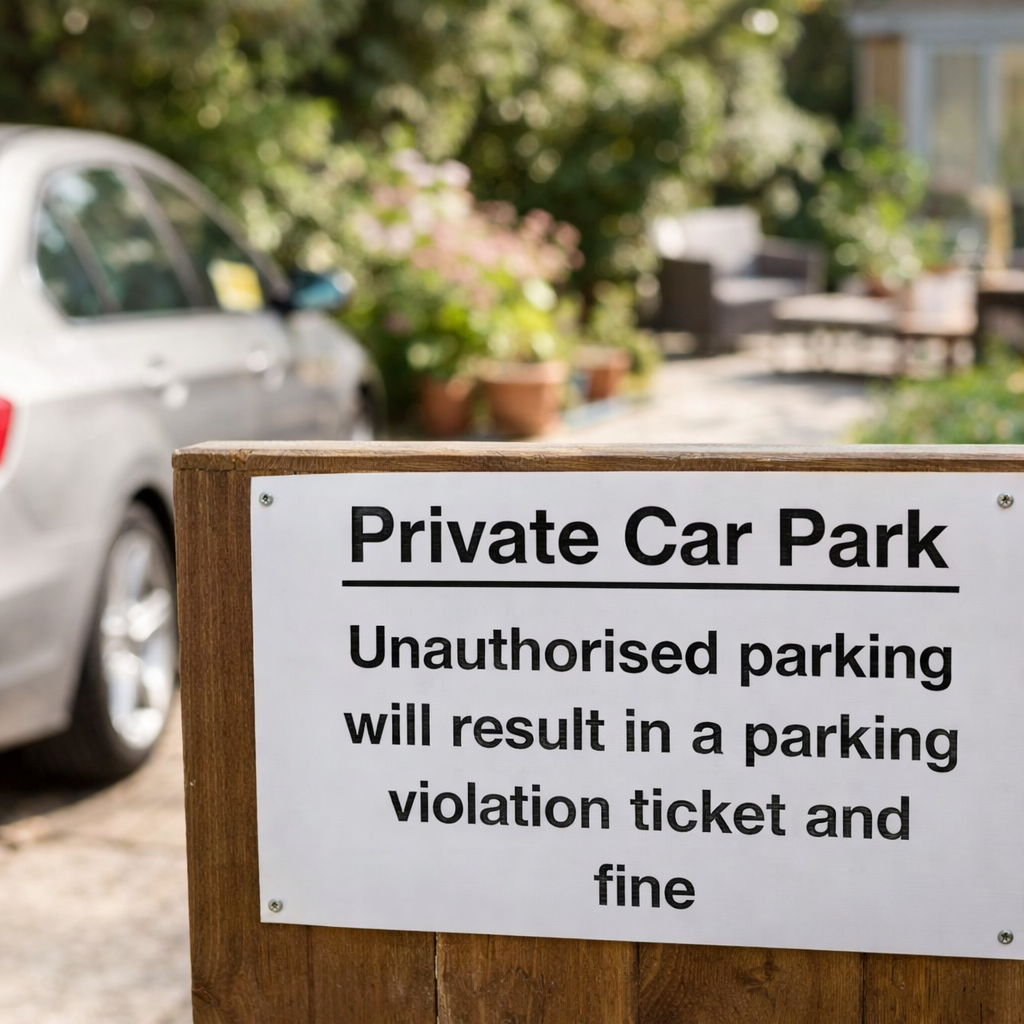 Private Car Park Unauthorised Parking Will Result in a Ticket and Fine Sign – 400mm x 300mm – Rigid Plastic – Indoor/Outdoor Use