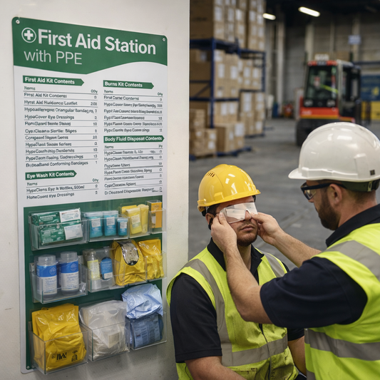 First Aid Station with PPE Poster – 6mm Rigid Plastic – Workplace Safety