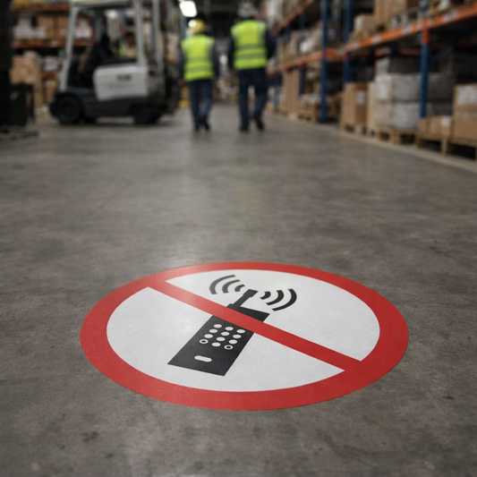 No Mobile Phones Symbol Floor Graphic – 400mm Diameter – Polycarbonate – Industrial Use