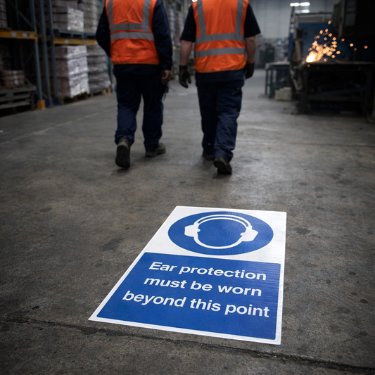 Ear Protection Floor Graphic – 400mm x 600mm – Polycarbonate – Industrial Use