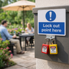 Lockout Point Here Safety Sign – 1mm Rigid Plastic – Indoor/Outdoor Use