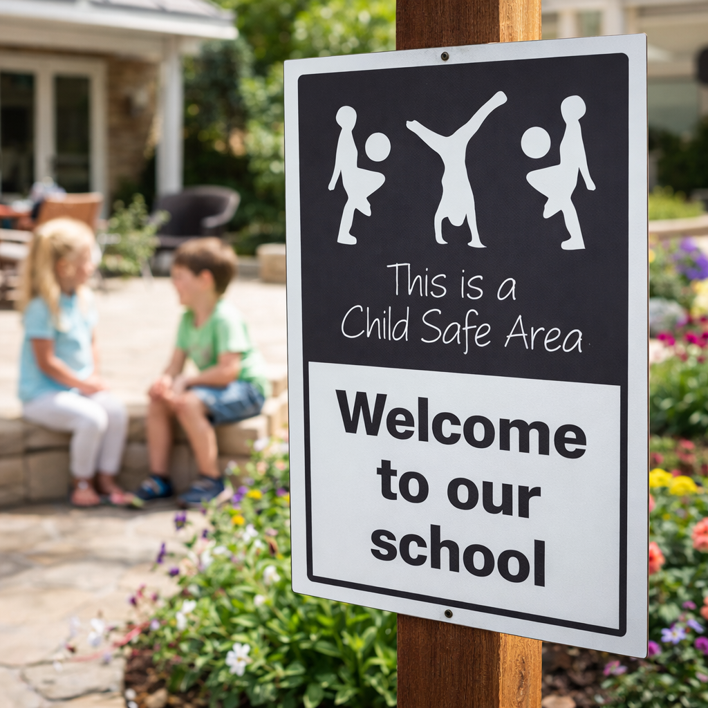 Child Safety Area Sign – 400mm x 600mm – Rigid Plastic – Indoor/Outdoor Use