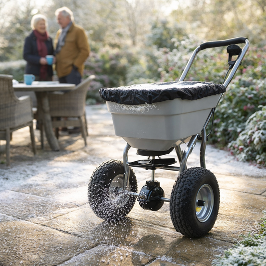 Walk Behind Salt Spreader – 36kg Capacity – Durable Metal Frame – Outdoor Use