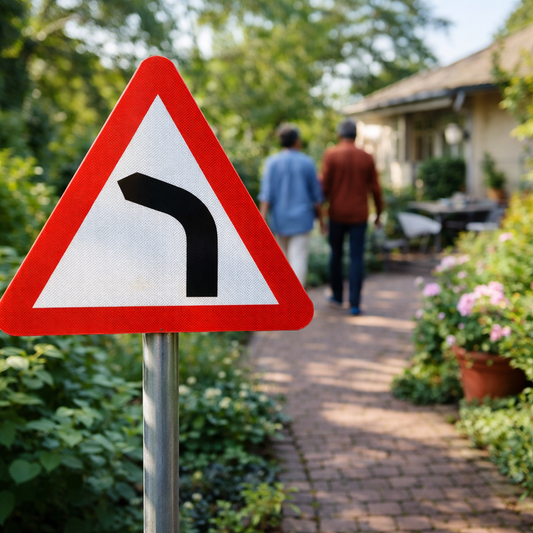 Left Bend Ahead Reflective Traffic Sign – 600mm Triangle – Aluminium Composite – Outdoor Use (Class R2)