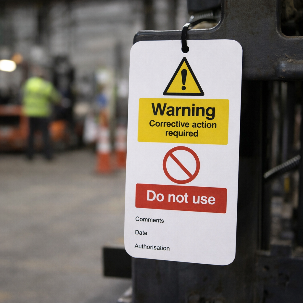 Warning Corrective Action Required Do Not Use Double Sided Safety Tag (Pack of 10) – 80mm x 150mm – Matt PVC – Industrial Use
