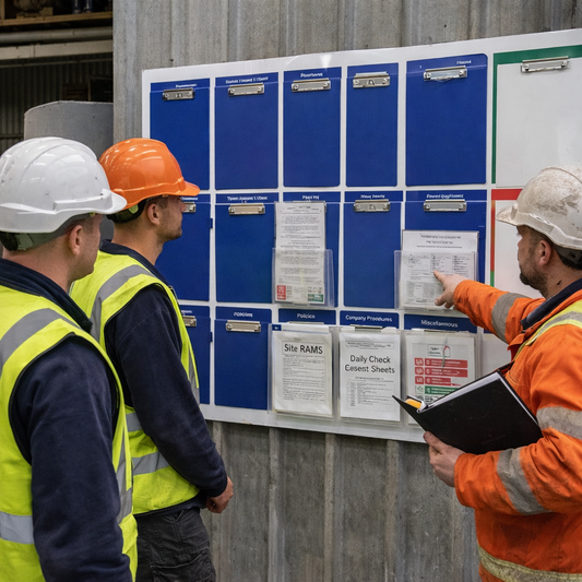 Site Board with Clipboard – 1900x1140mm – Durable Correx Plastic – Industrial Use