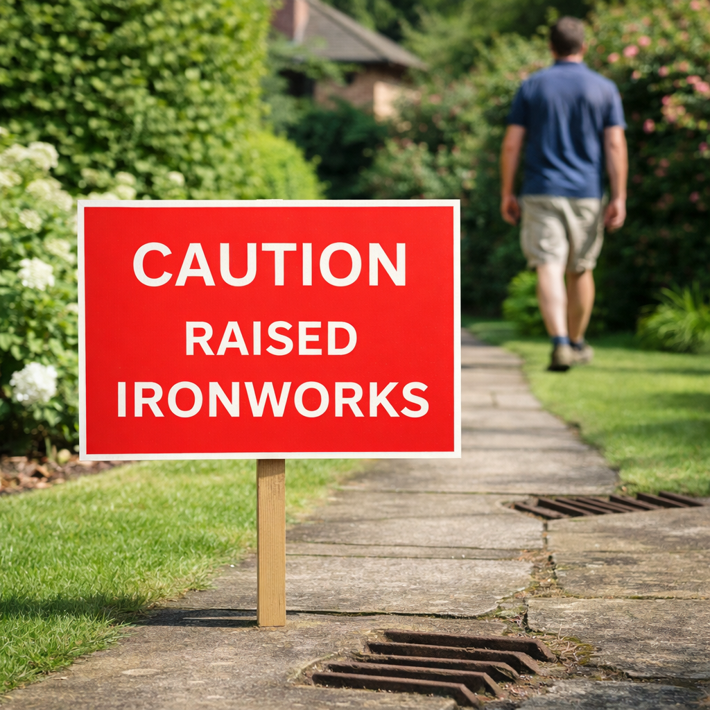 Caution Raised Ironworks Signs – 600mm x 450mm – Rigid Plastic – Indoor/Outdoor