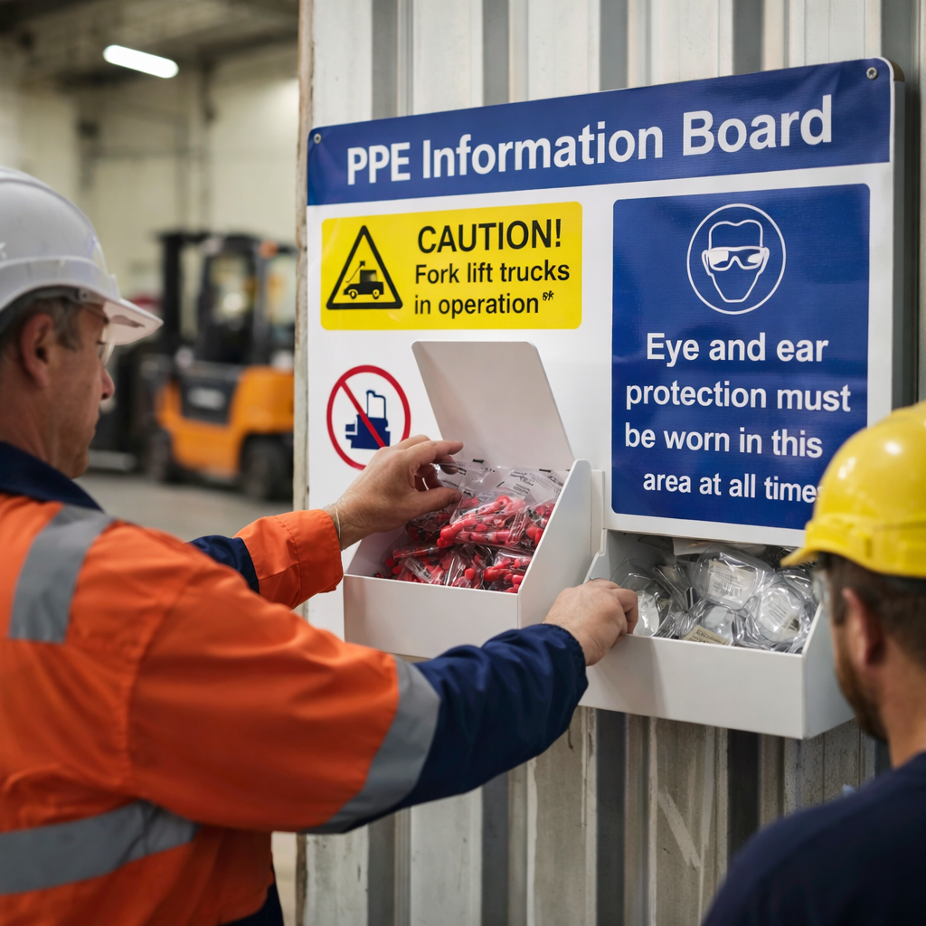 PPE Information Board – 970mm x 690mm – Rigid Plastic – Industrial Use