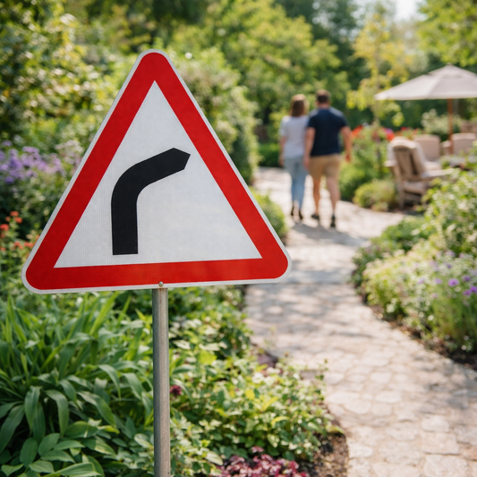 Right Bend Ahead Reflective Traffic Sign – 600mm Triangle – 3mm Aluminium Composite – Outdoor Use (Class RA1)