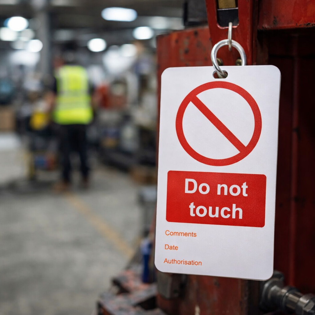 Do Not Touch Double Sided Safety Tag (Pack of 10) – 80mm x 150mm – Matt PVC – Industrial Use