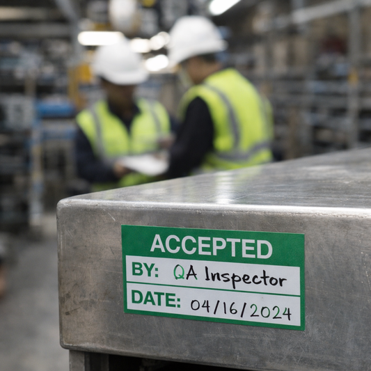 Accepted Quality Control Labels (Roll of 100) – 50mm x 20mm – Self Adhesive Vinyl – Indoor Use