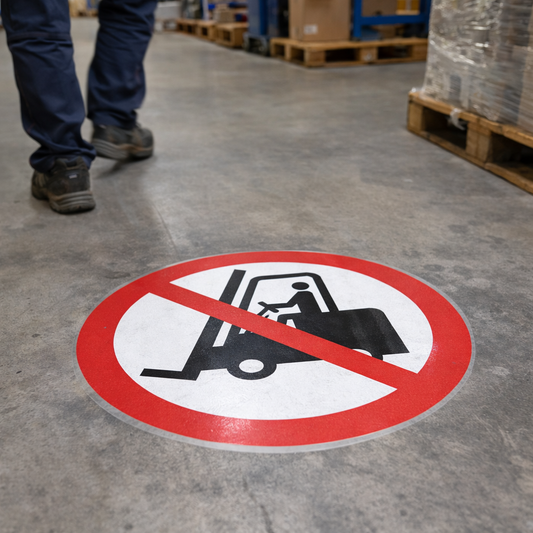No Forklifts Symbol Floor Graphic – 400mm Diameter – Polycarbonate – Industrial Use