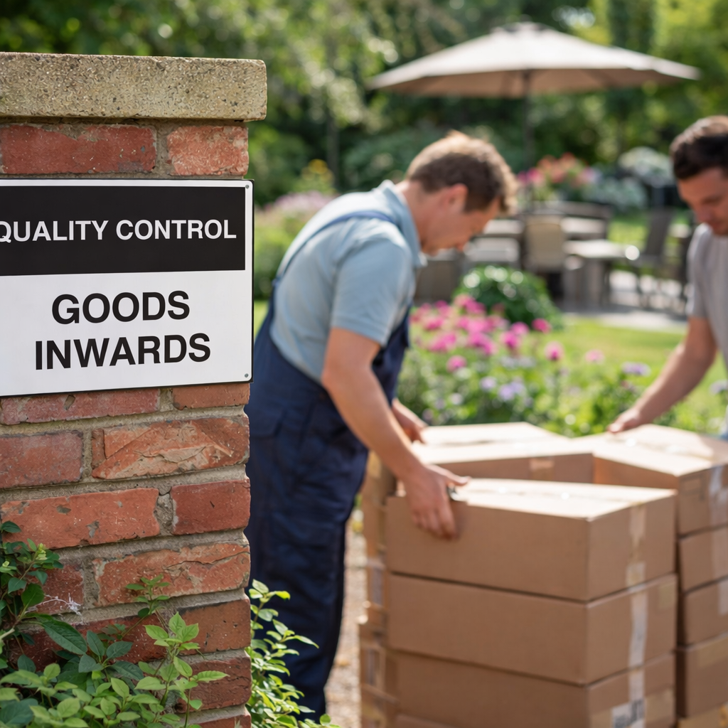 Quality Control Goods Inwards Sign – 400mm x 300mm – Rigid Plastic – Indoor/Outdoor Use