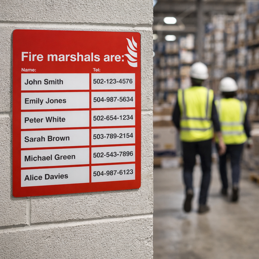 Fire Marshal Custom Signs – Space for 6 Names – Safety Use