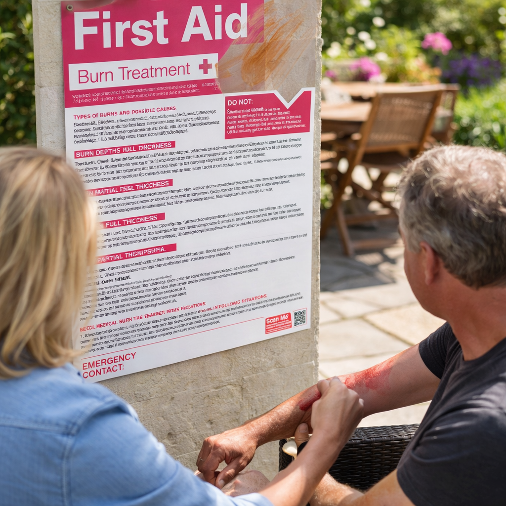 First Aid Burn Treatment Poster – 420mm x 594mm – Synthetic Paper – Indoor/Outdoor Use