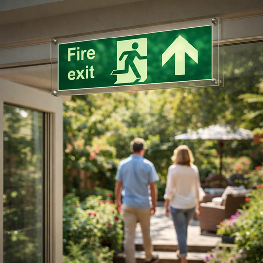 Photoluminescent Fire Exit Sign – 450mm x 150mm – Clear Acrylic – Indoor/Outdoor Use