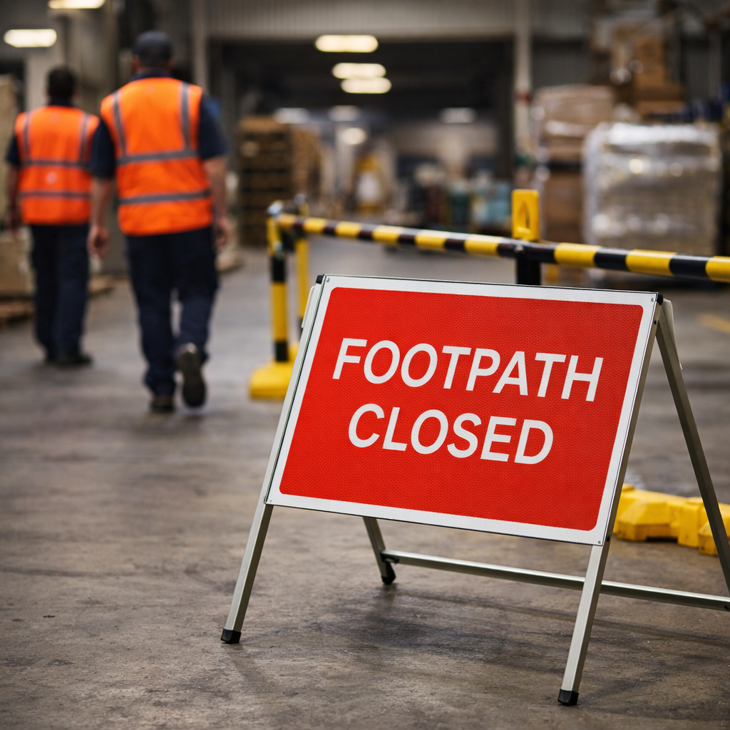 Footpath Closed Fold-Up Road Sign – 600mm x 450mm – Reflective PVC – Short Term Work Zones